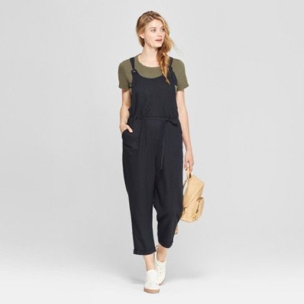 Universal Thread Women's Navy Blue Linen Overalls Jumpsuit Size Small